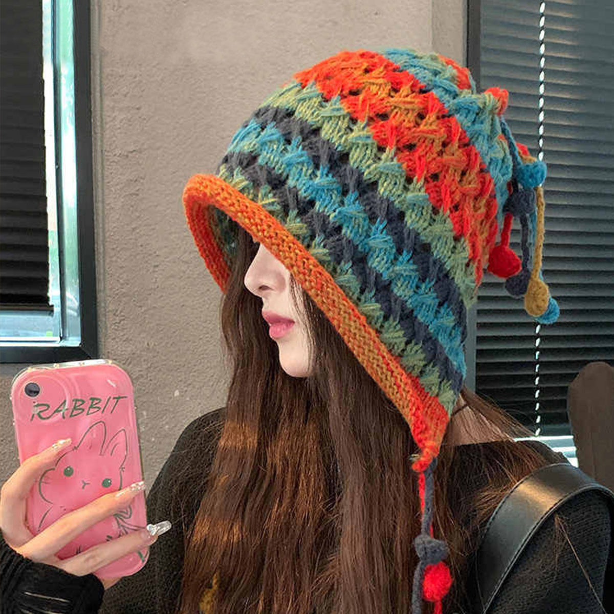 Imitation Hand-Crocheted Colorful Wool Hat