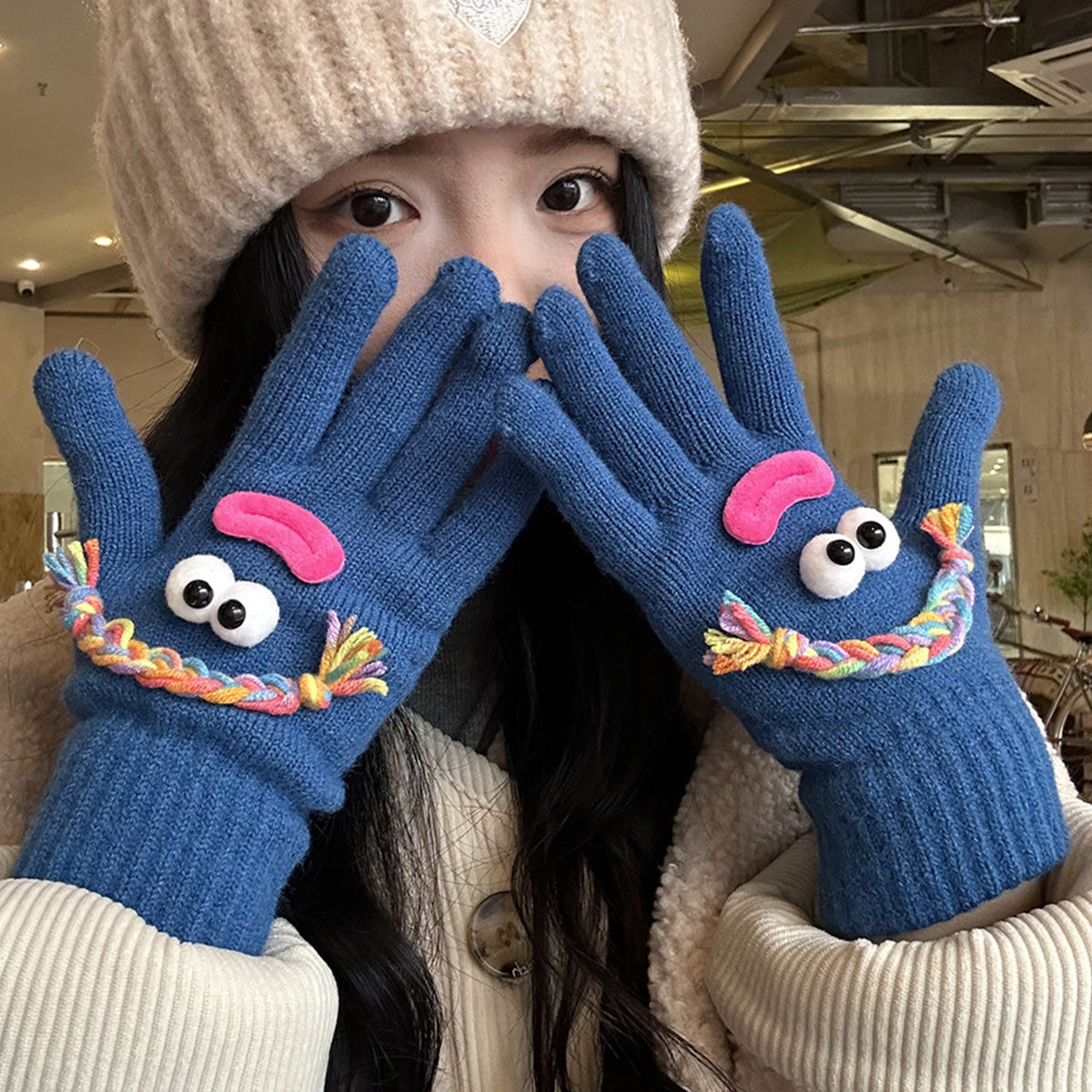 Funny Gloves Warm Fleece-lined Touch-screen Knitted Gloves