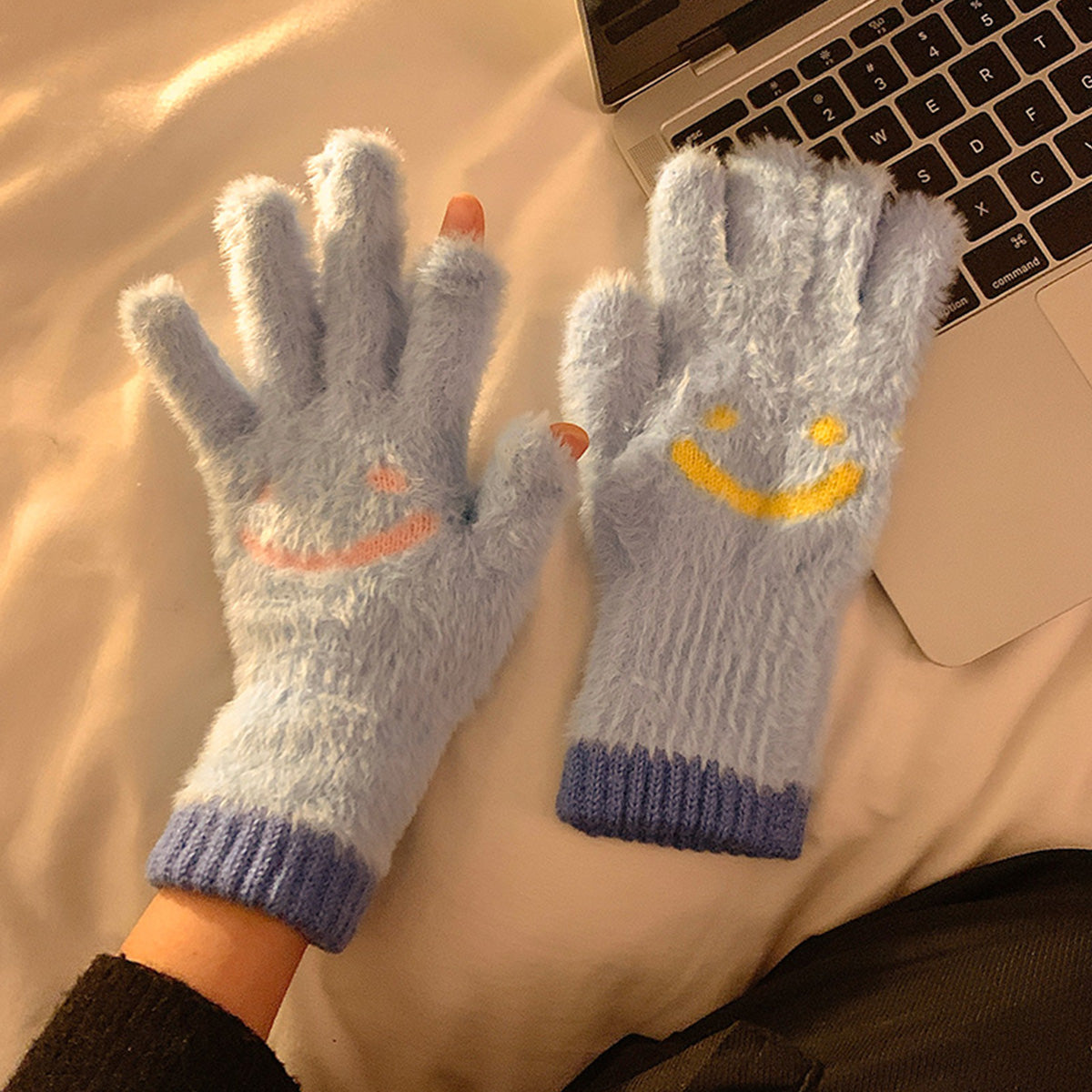 Mink Fur Fingerless Touch Screen Knitted Gloves