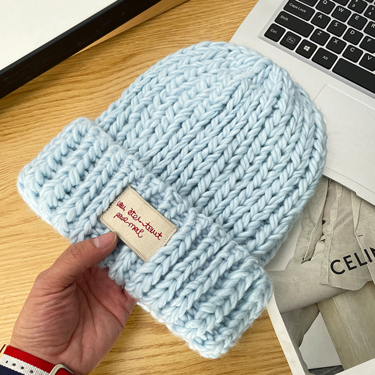 Large Head Circumference Green Knitted Hat Korean Style Versatile Winter hat