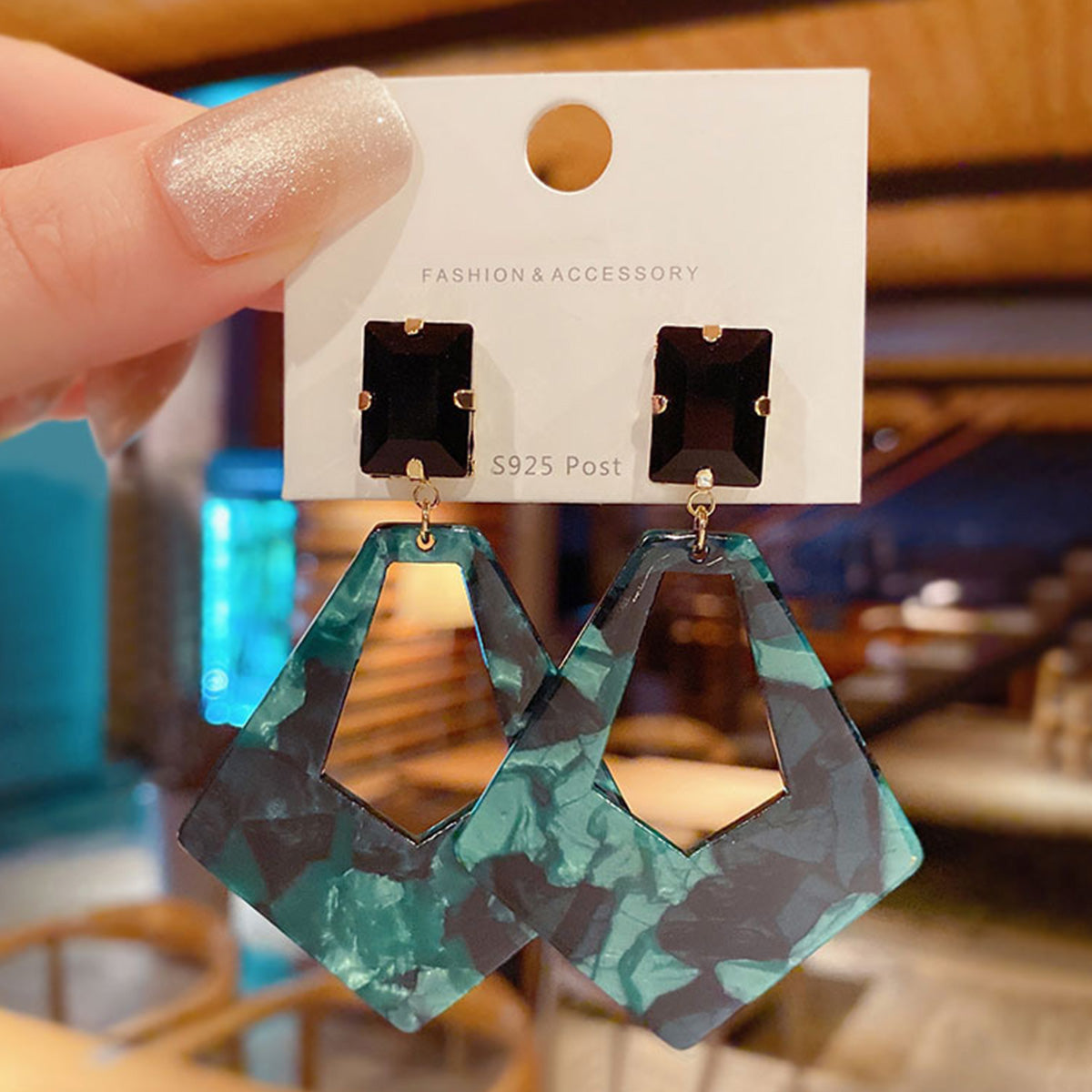 Fashion Retro Green Acrylic Diamond Earrings