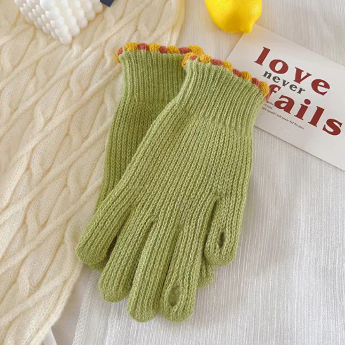 Knitted gloves for women thickened touch screen split finger gloves