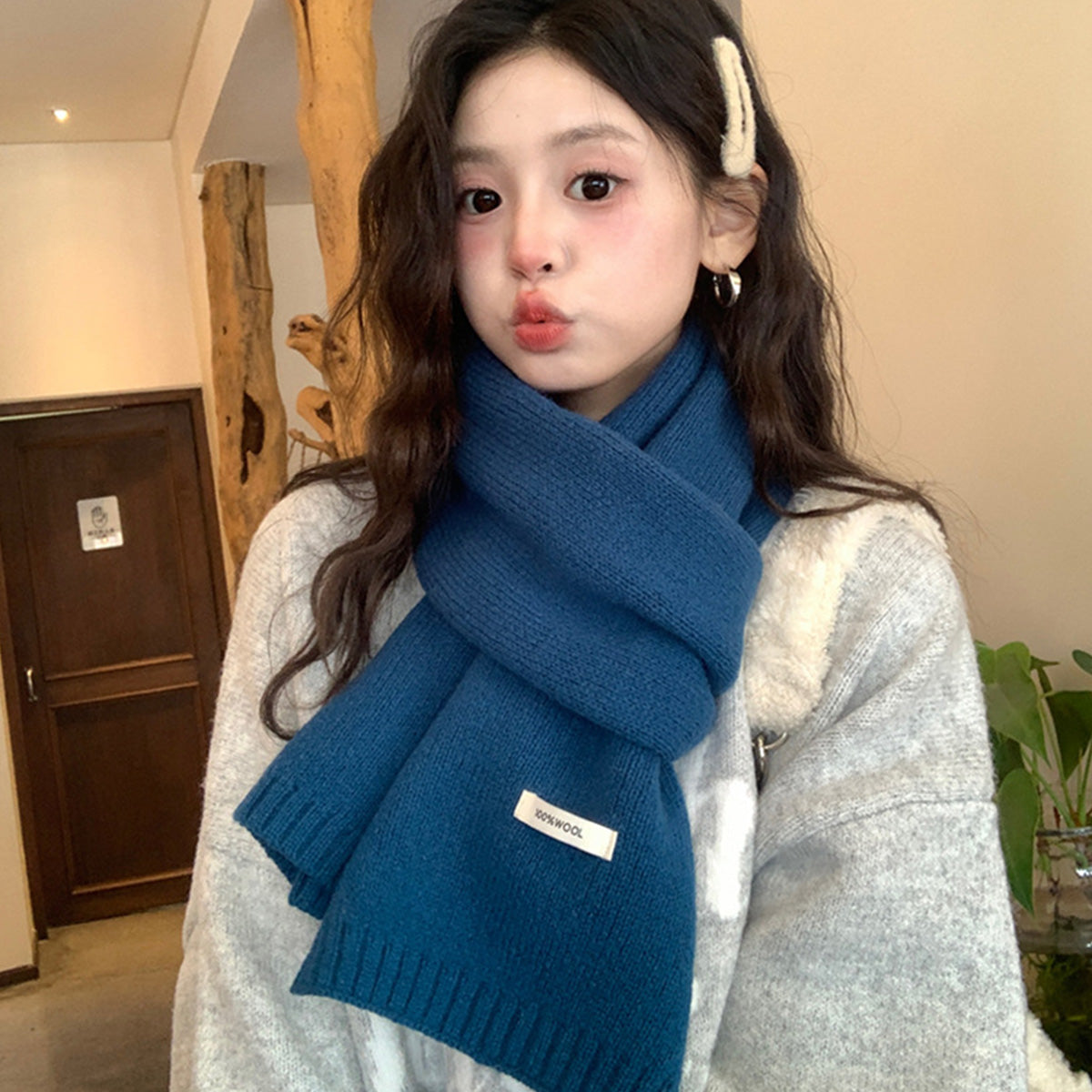 100% Sheep Wool Knitted Warm Thick Scarf
