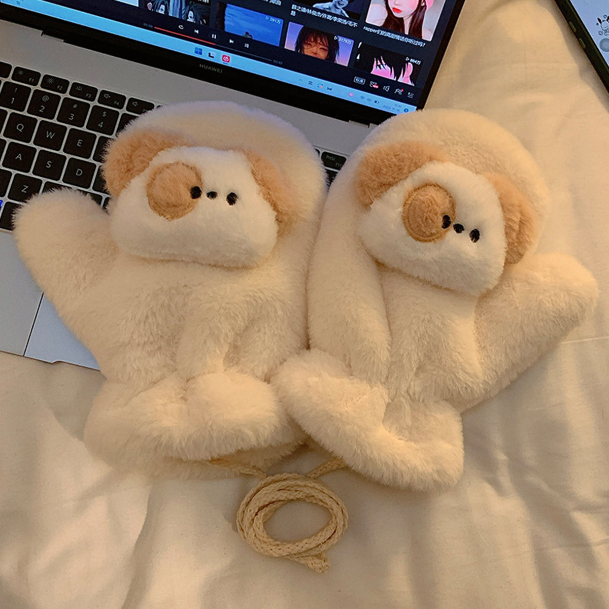 Cute Puppy Plush Scarf Short Cartoon Scarf Gloves