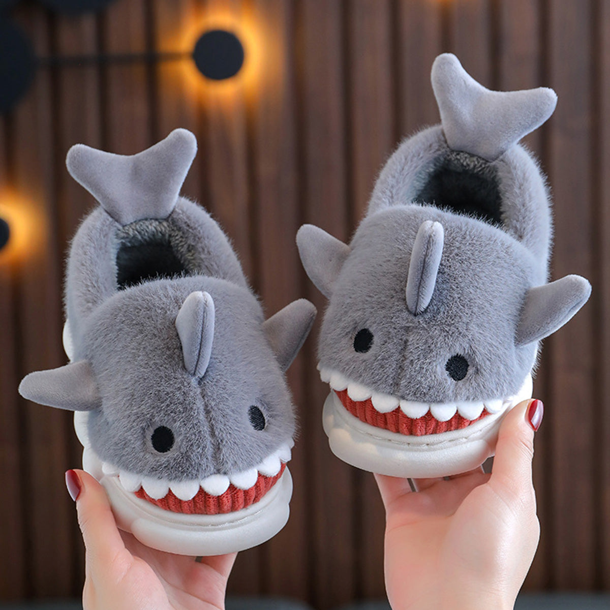 Boys Girls Cartoon Cute Shark Warm Slippers