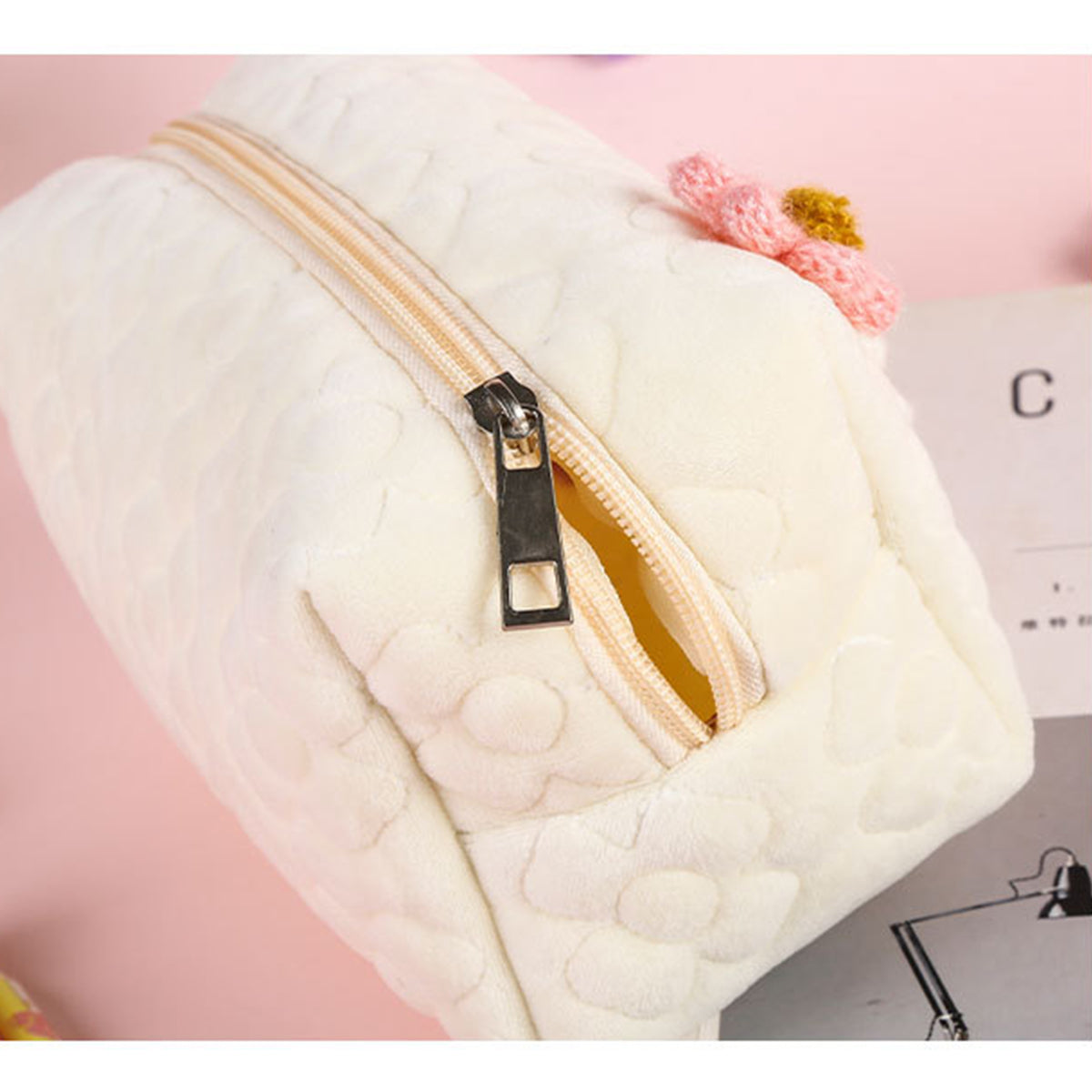 Cream Flower Makeup Bag Portable Women's Toilet Bag