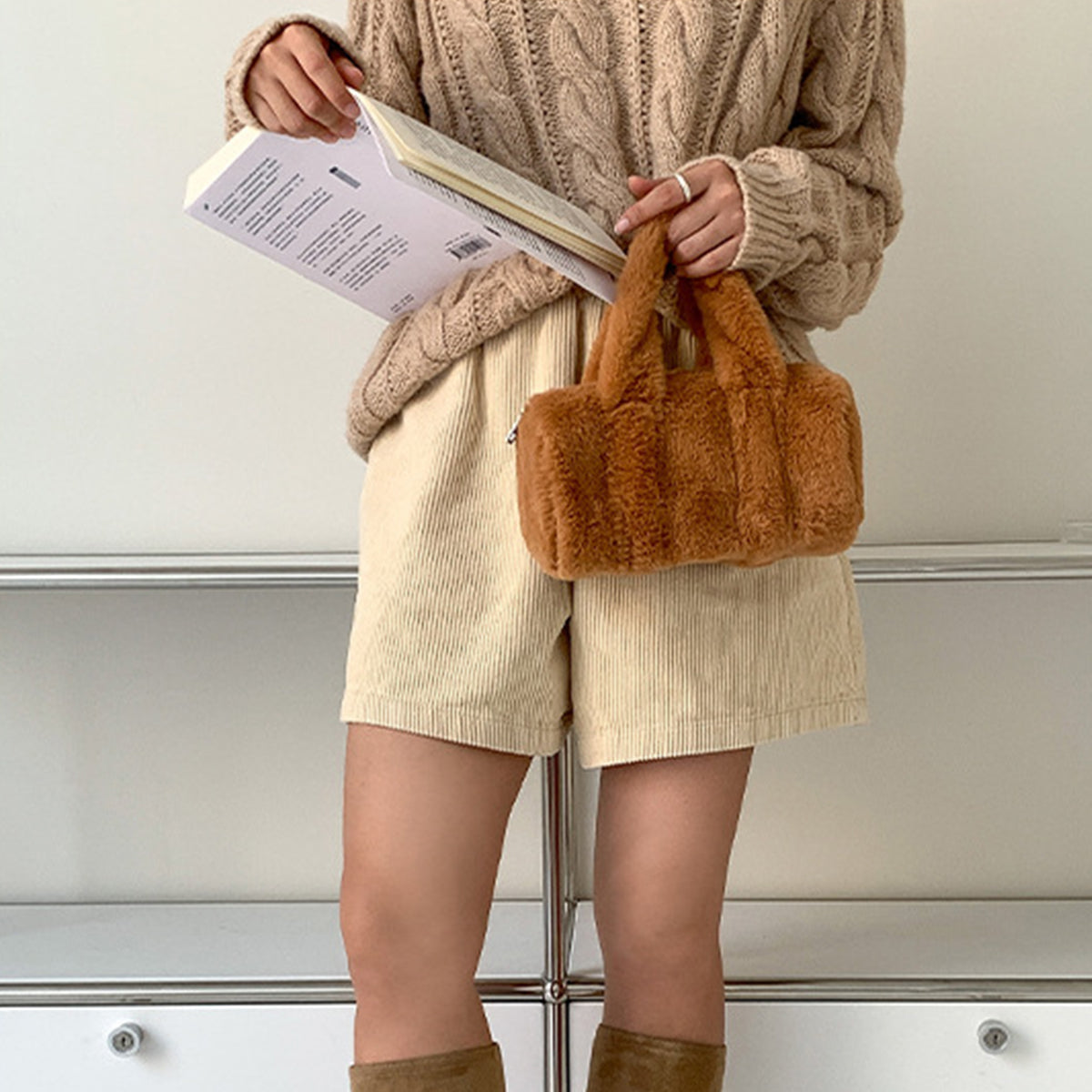 Autumn Winter Cylindrical Handbag Plush Bag