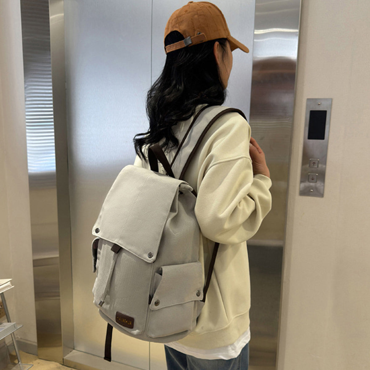 Simple Solid Color Backpack Retro Canvas Backpack