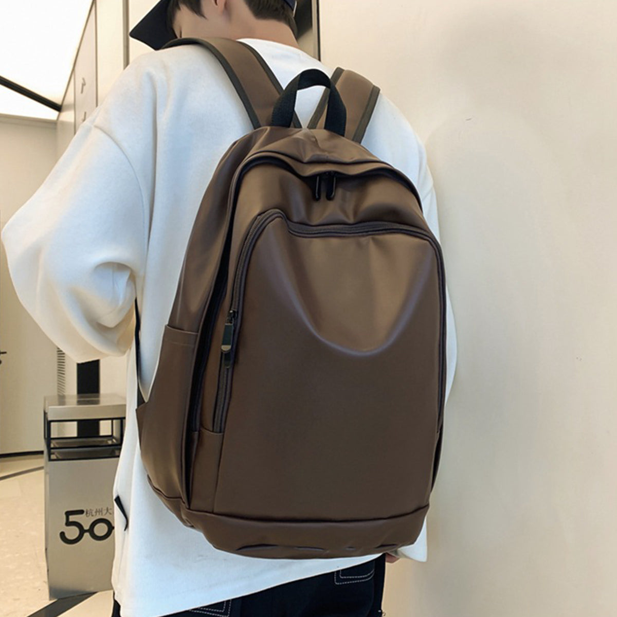 Men PU Soft Leather Large Capacity Backpack