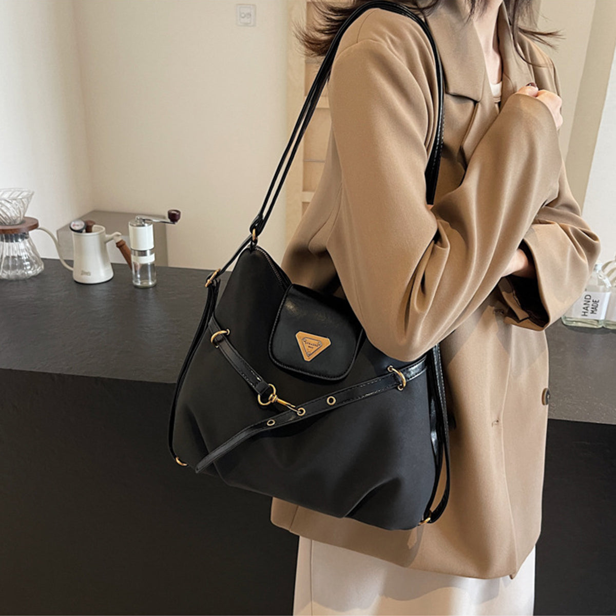 Retro Simple Patchwork Handbag Crossbody Backpack