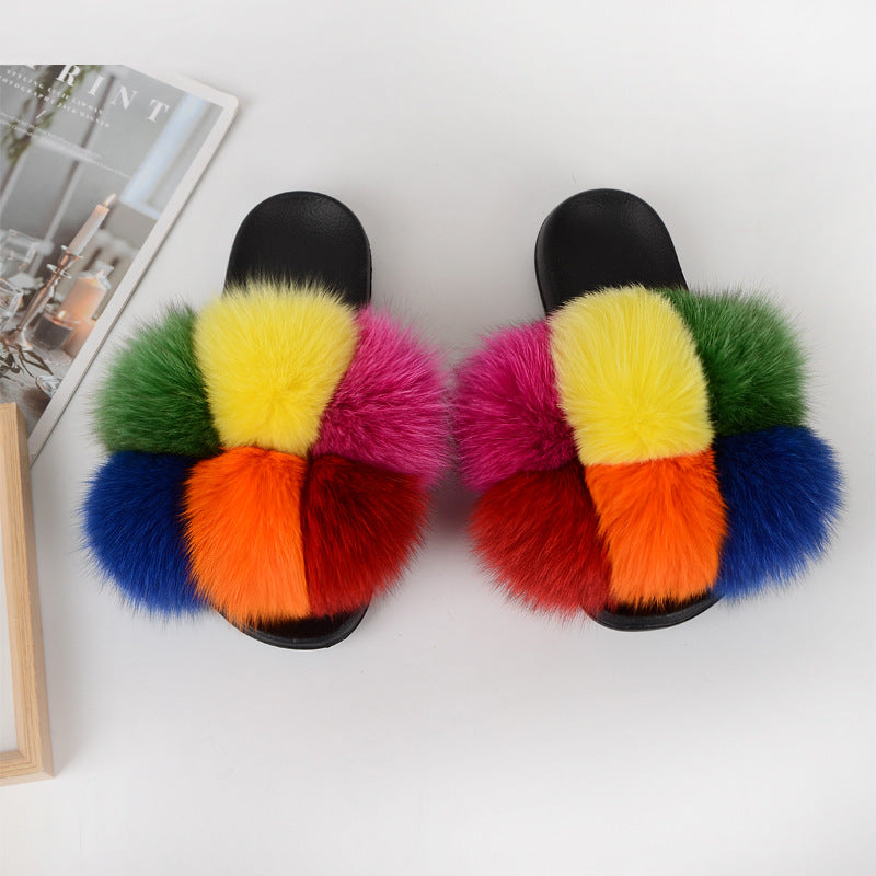 European American Fashion Fox Fur Slippers Women's Fur Slippers