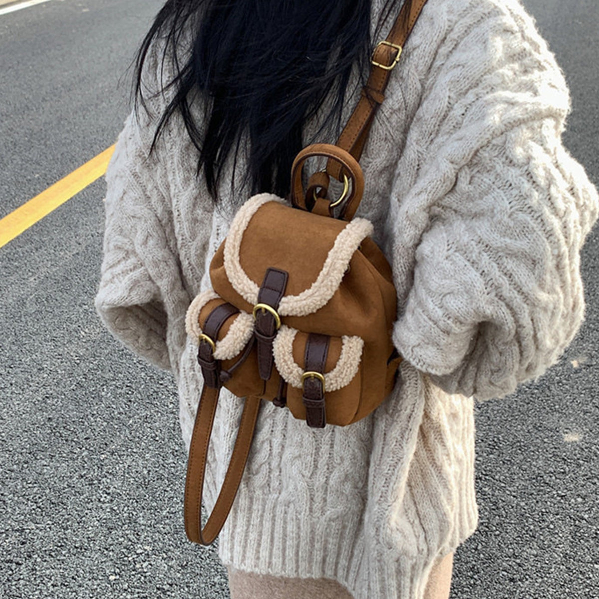 Retro Suede Drawstring Backpack