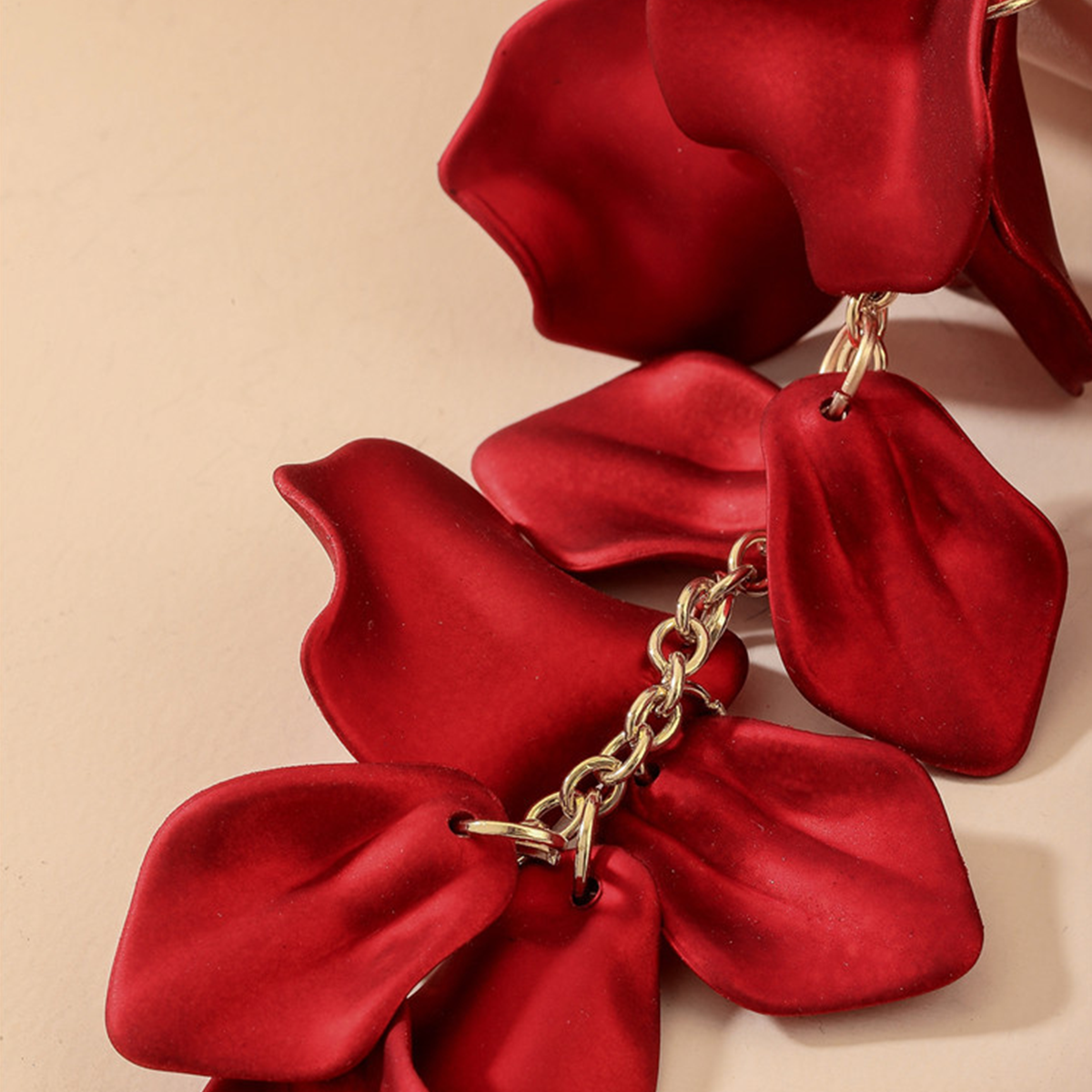 European American Rose Petal Long Tassel Earrings