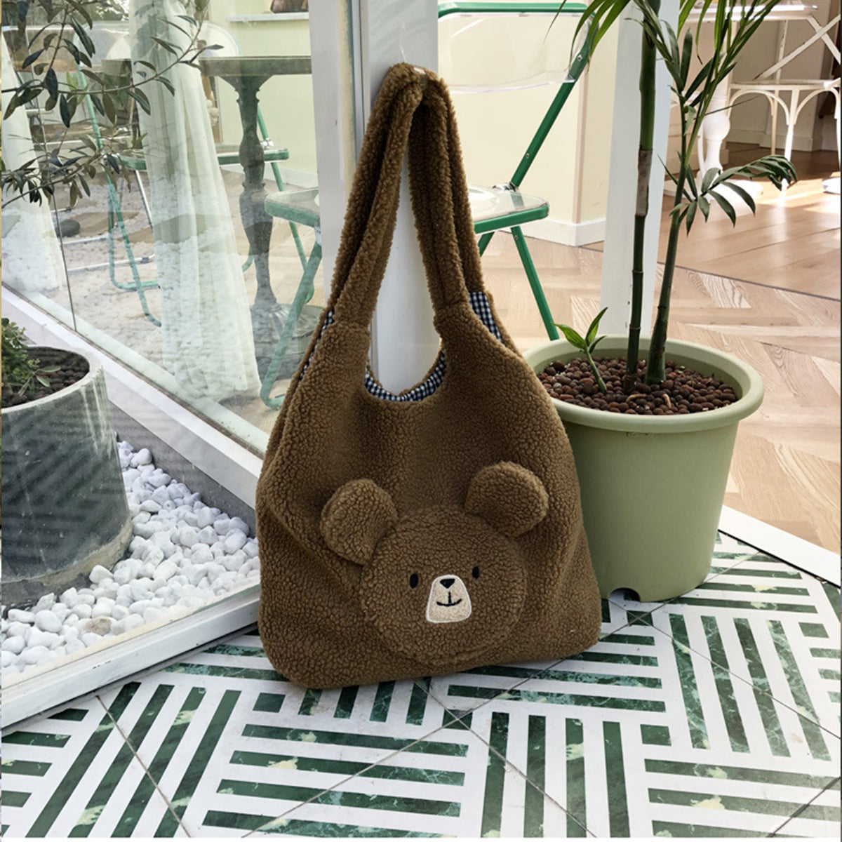 Cute Round-faced Bear Plush Shopping Bag