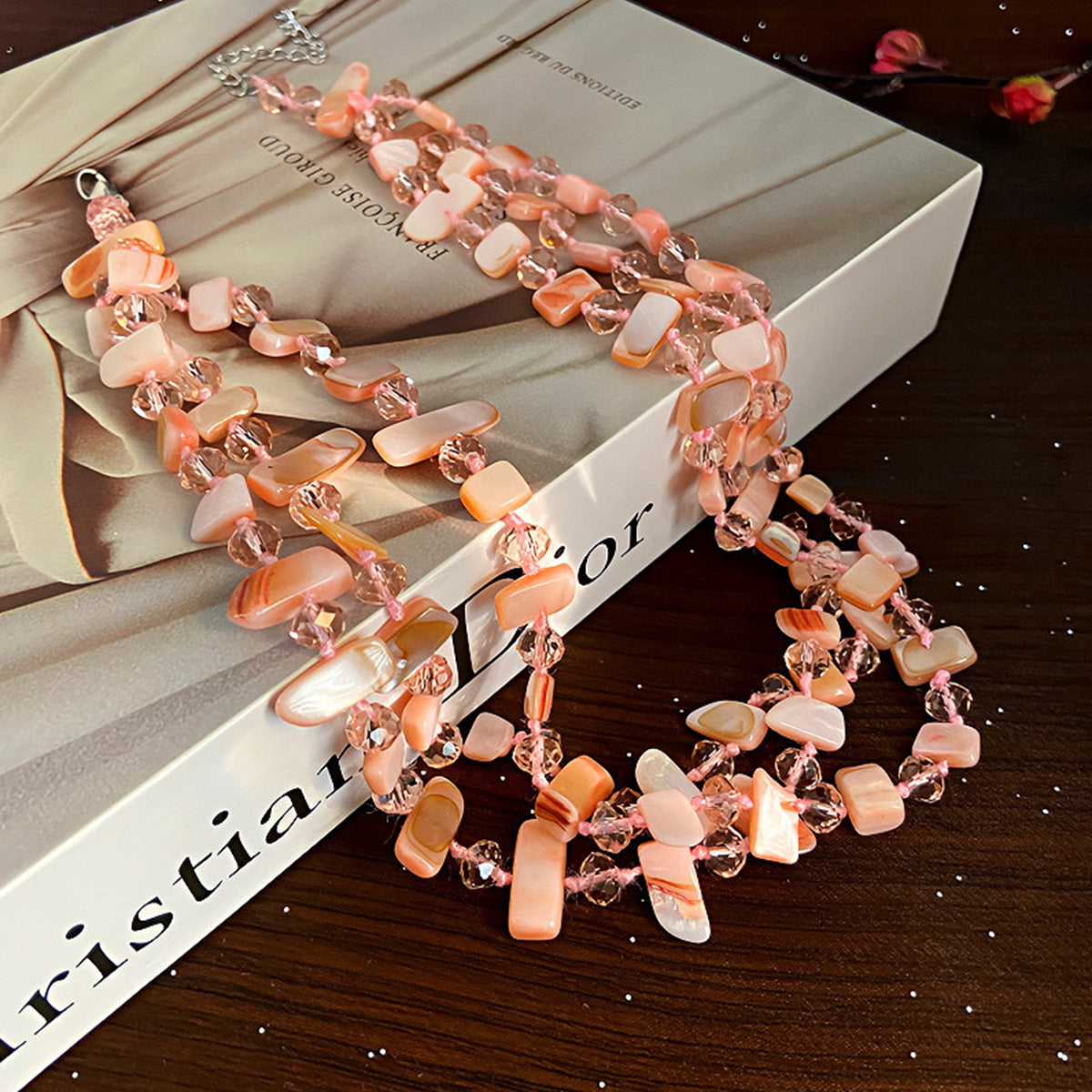 Personalized Three-Layer Shell Crystal Beaded Necklace