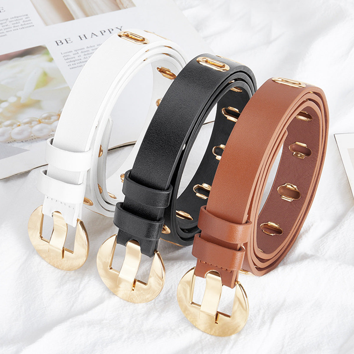 Multi-hole Round Buckle Steam Eyelet Jeans Belt
