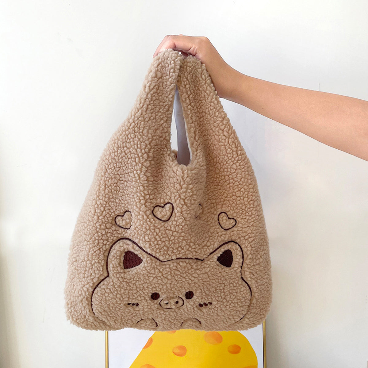 Plush Handbag Embroidered Lamb Wrist Bag