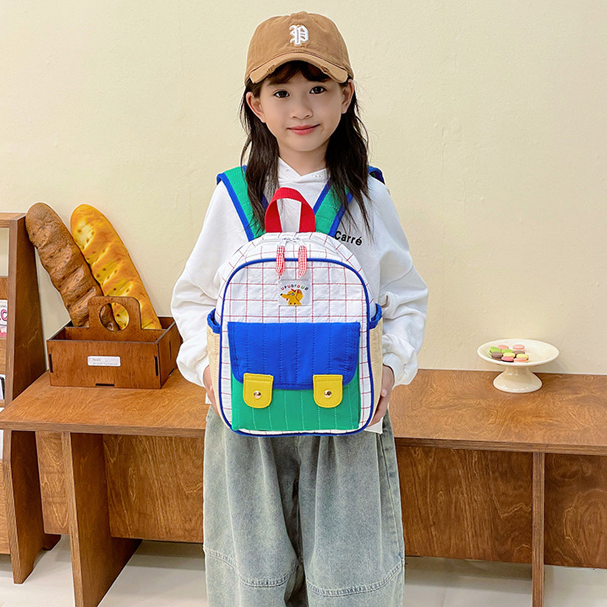 Korean Contrast Color Quilted Children's Backpack