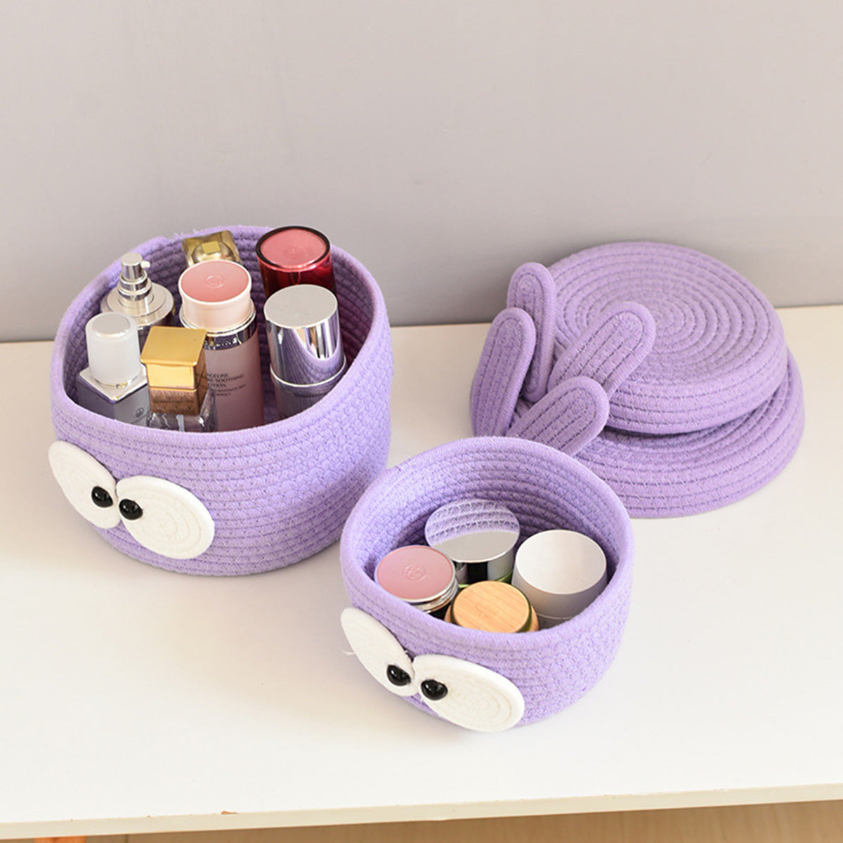 Purple Big Eye Cotton Rope Woven Storage Basket