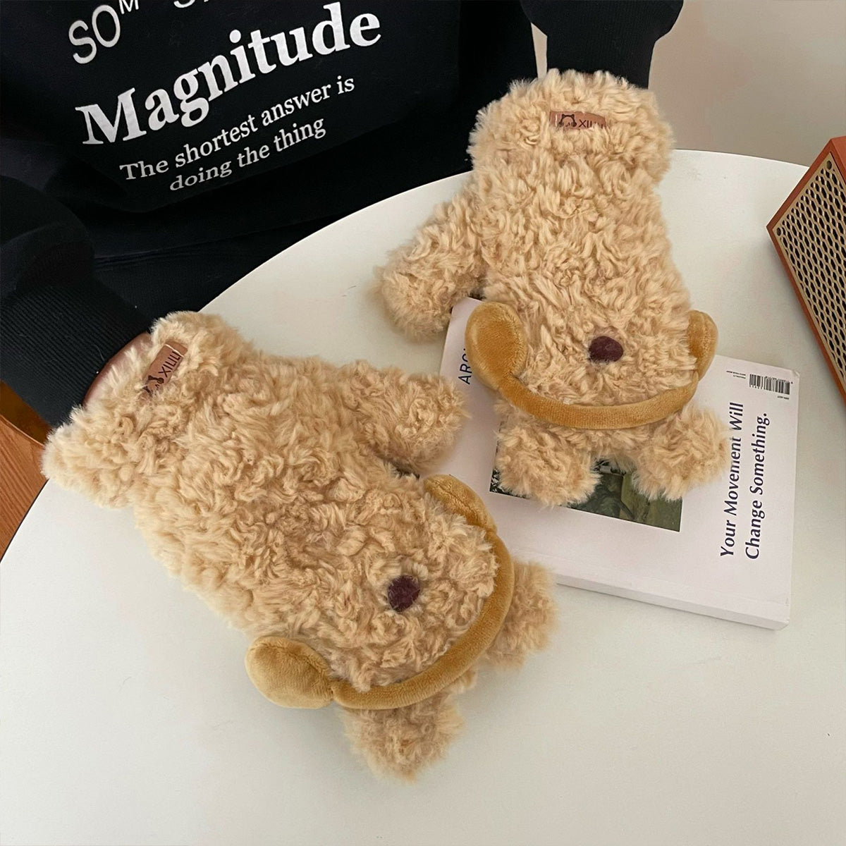 Cute Earphones Bear Plush Mittens