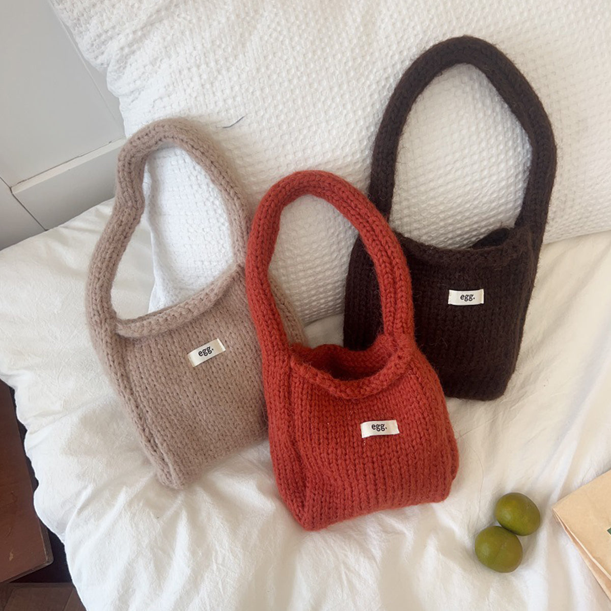 Autumn Winter Wool Knitted Solid Color Handbag