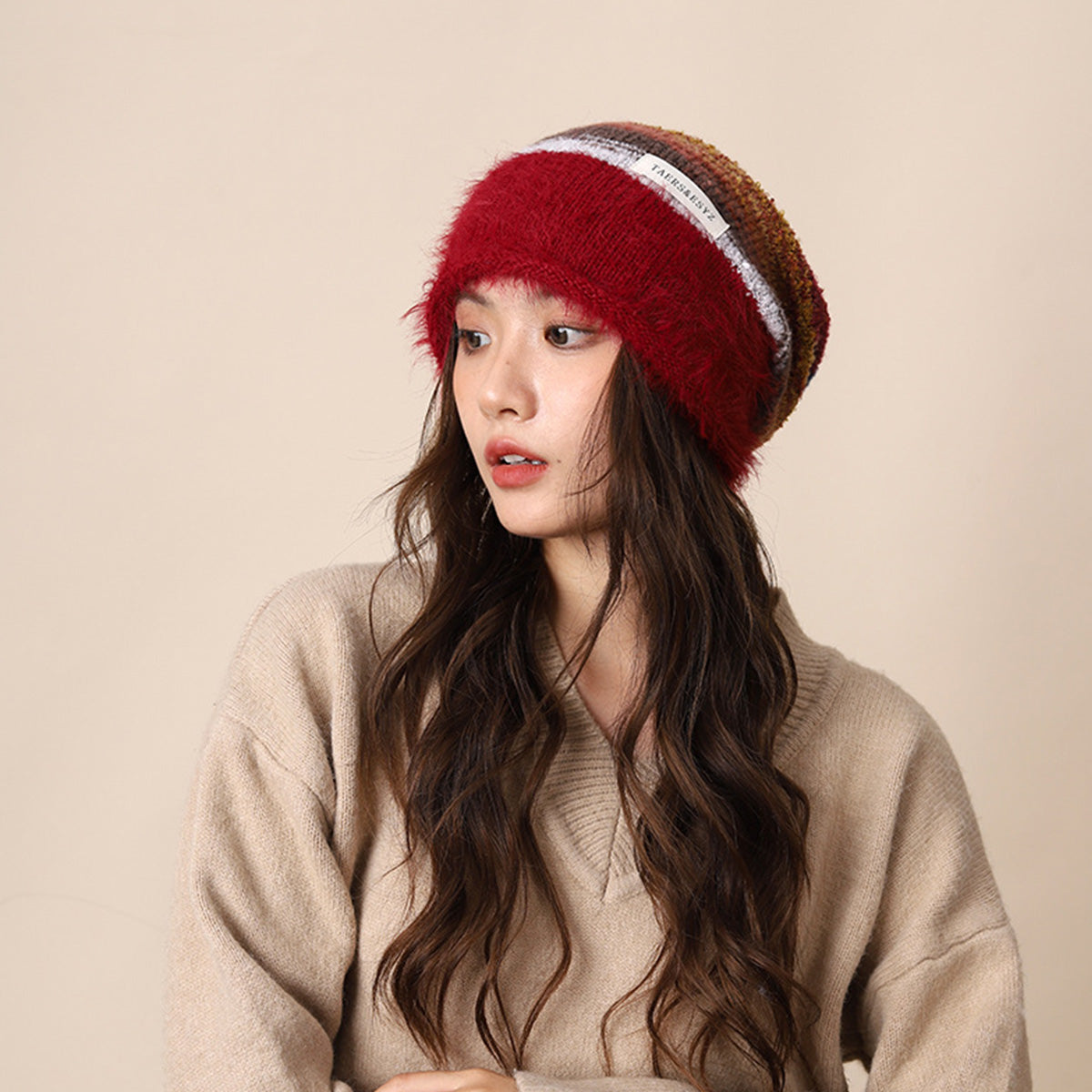 Gradient Plush Knitted Hat for Women