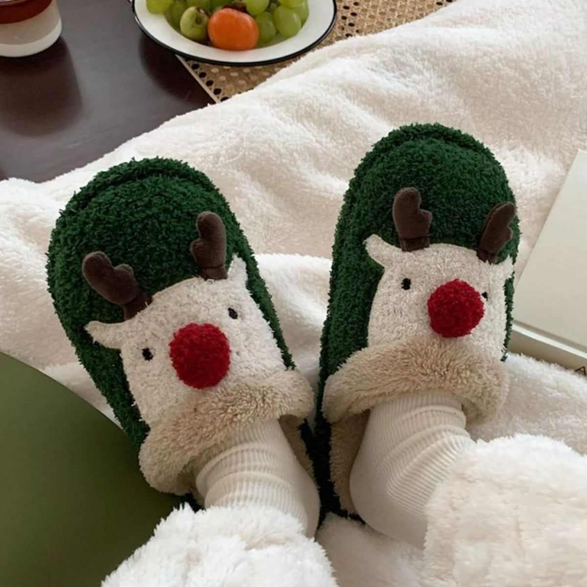 Winter Christmas Elk Plush Slippers Non-Slip Cotton Slippers