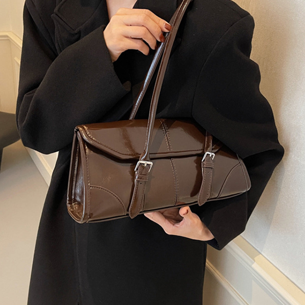 Wax Leather Shoulder Underarm Bag Hand Baguette Bag