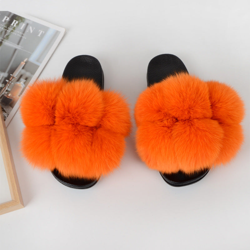 European American Fashion Fox Fur Slippers Women's Fur Slippers
