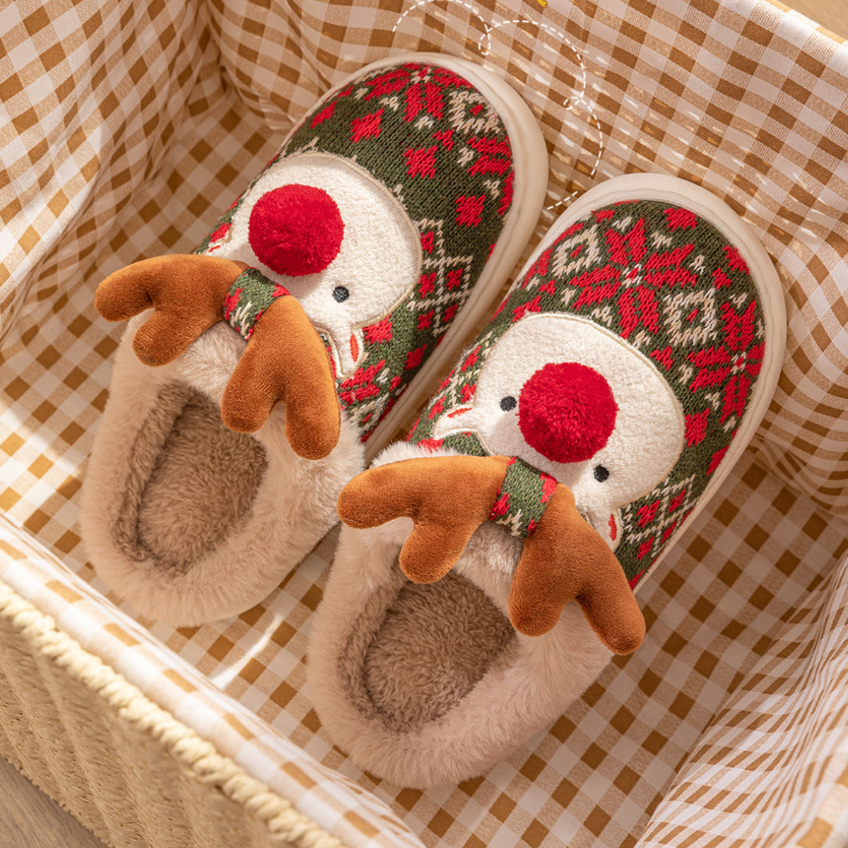 Cute Christmas Elk Cotton Slippers Warm Slippers for Women