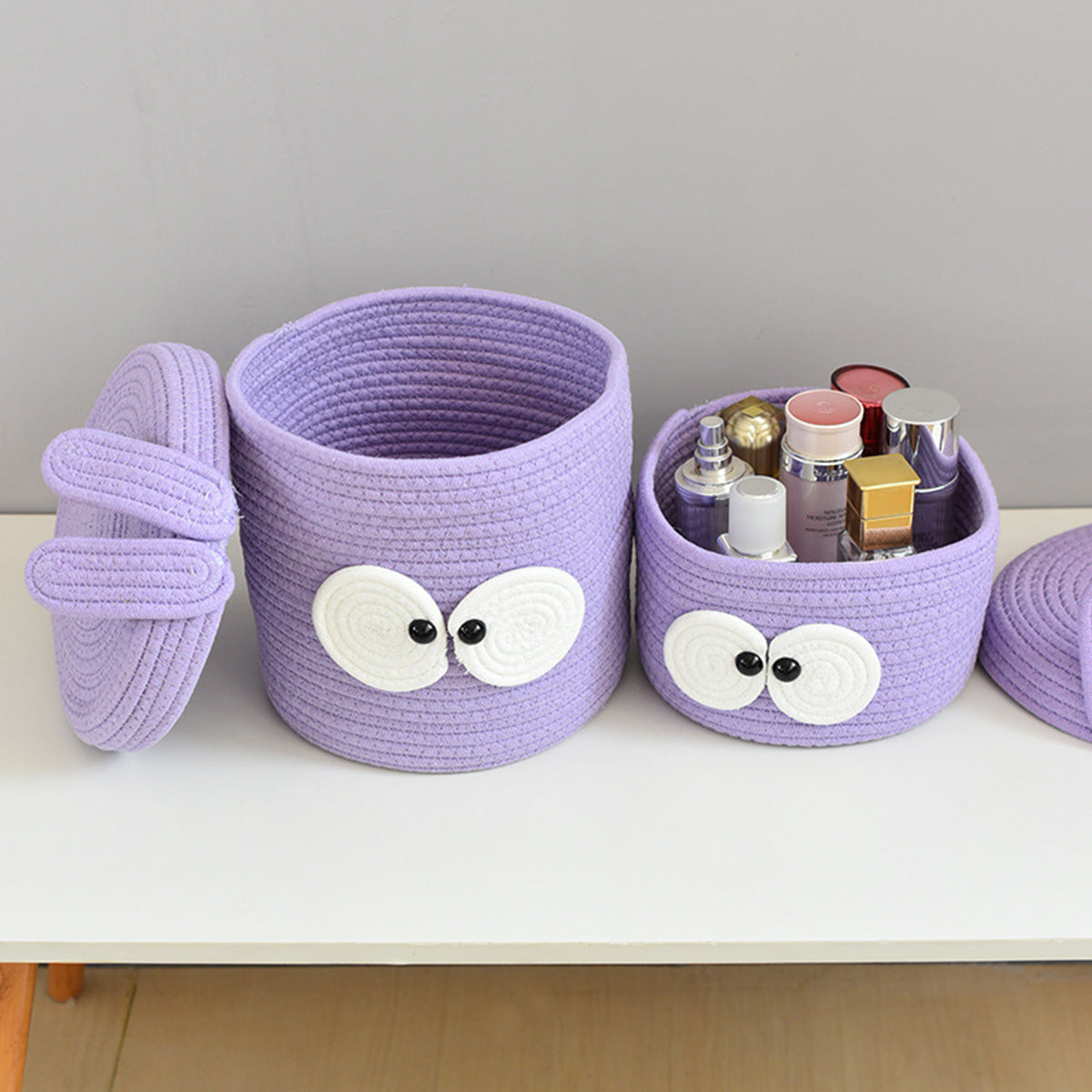 Purple Big Eye Cotton Rope Woven Storage Basket