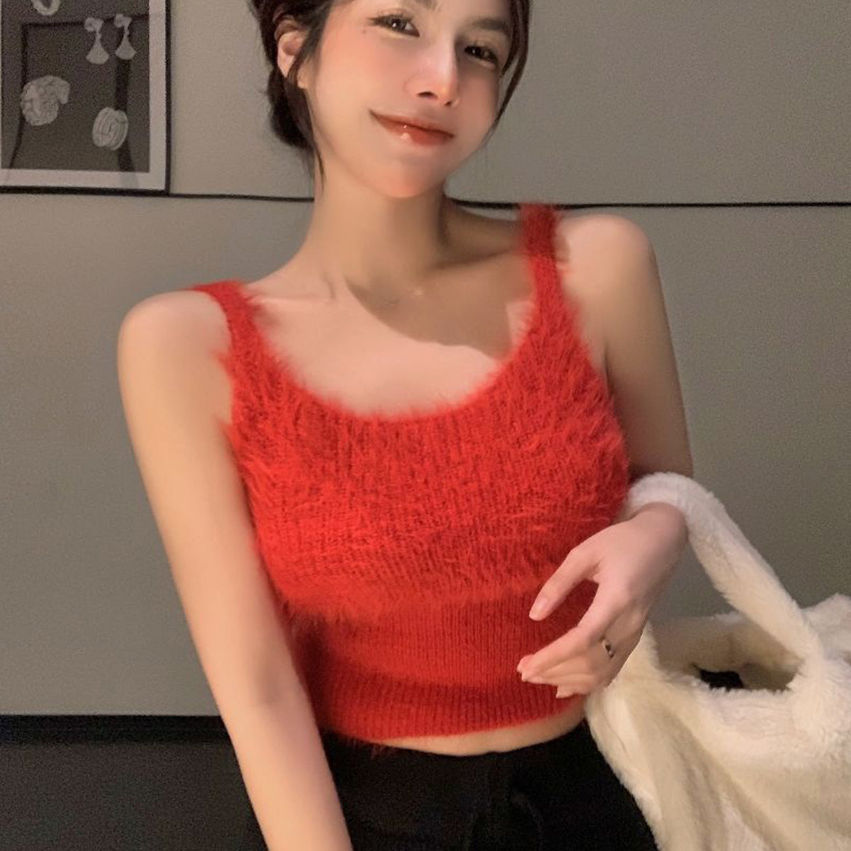 Soft Mink Fur Short Knitted Vest