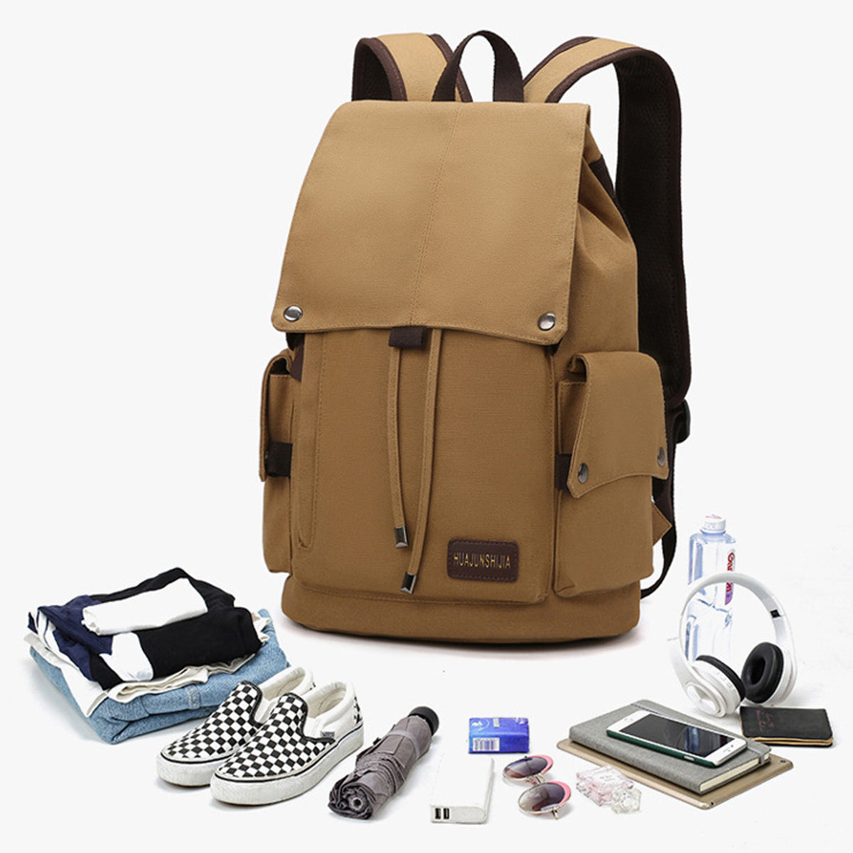 Simple Solid Color Backpack Retro Canvas Backpack