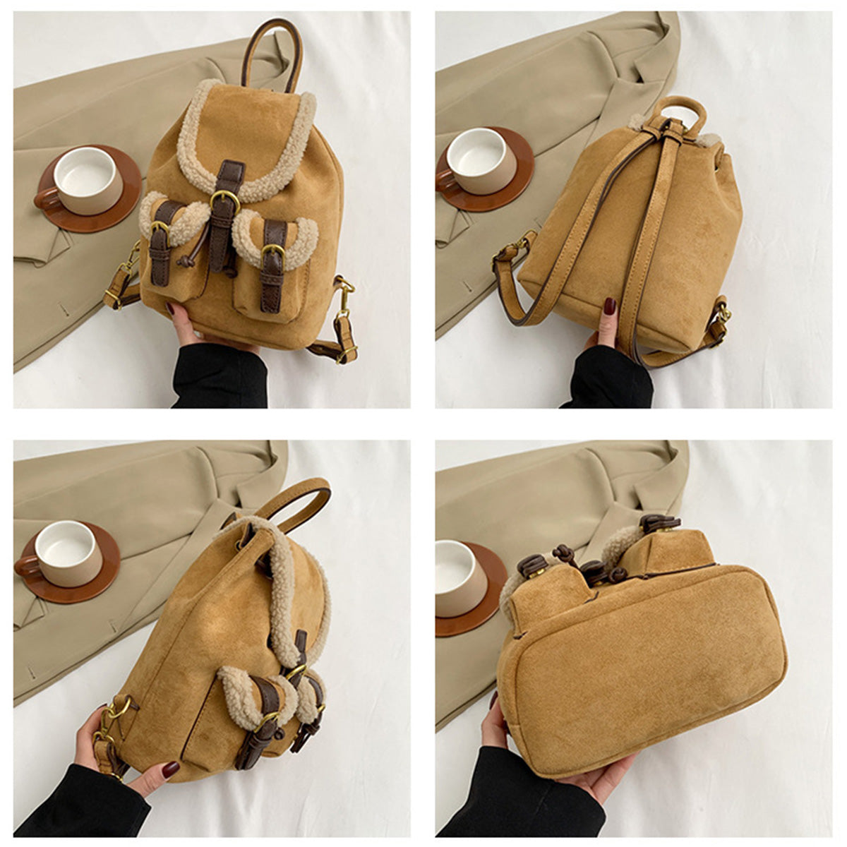 Retro Suede Drawstring Backpack