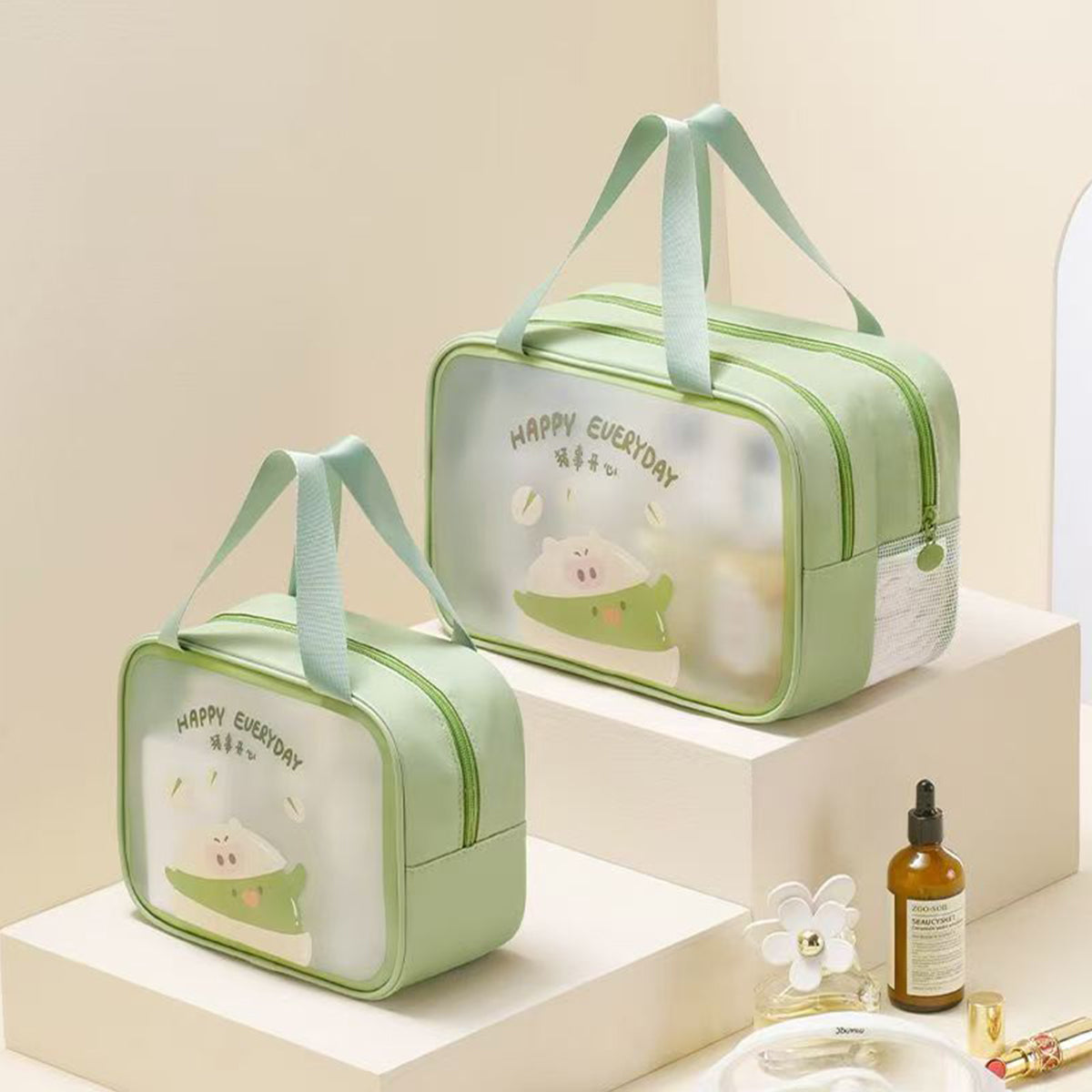 Large Capacity Portable Double-layer Cosmetic Toiletries Storage Bag