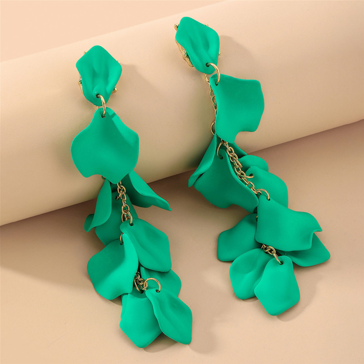 European American Rose Petal Long Tassel Earrings