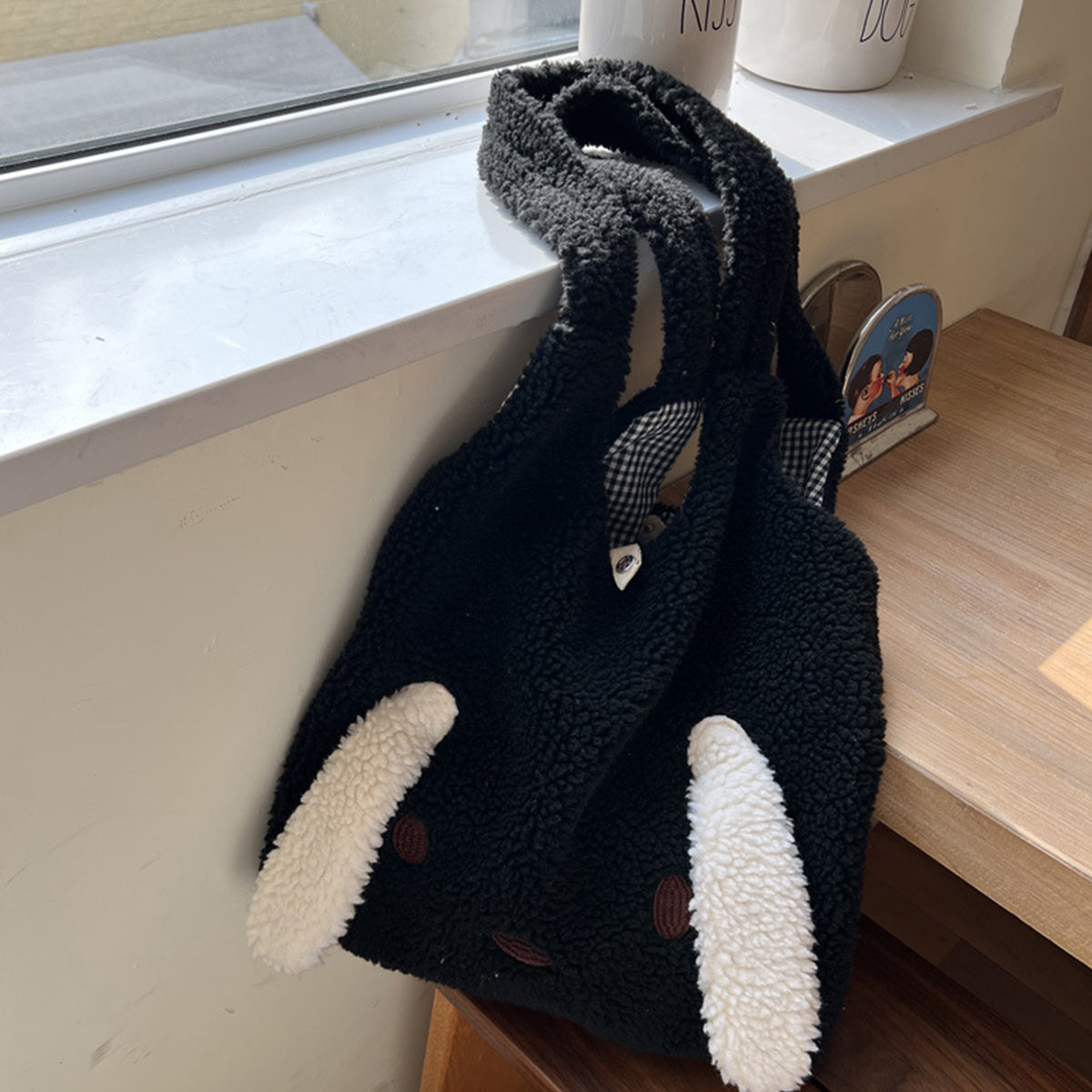 Lambskin Big Ears Bag Plush Dog Shoulder Bag Large Capacity Shopping Bag