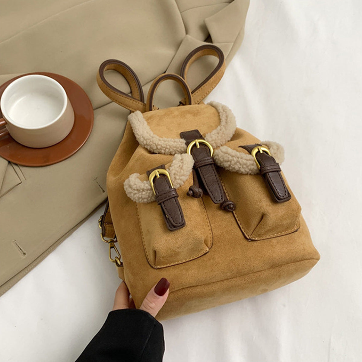 Retro Suede Drawstring Backpack