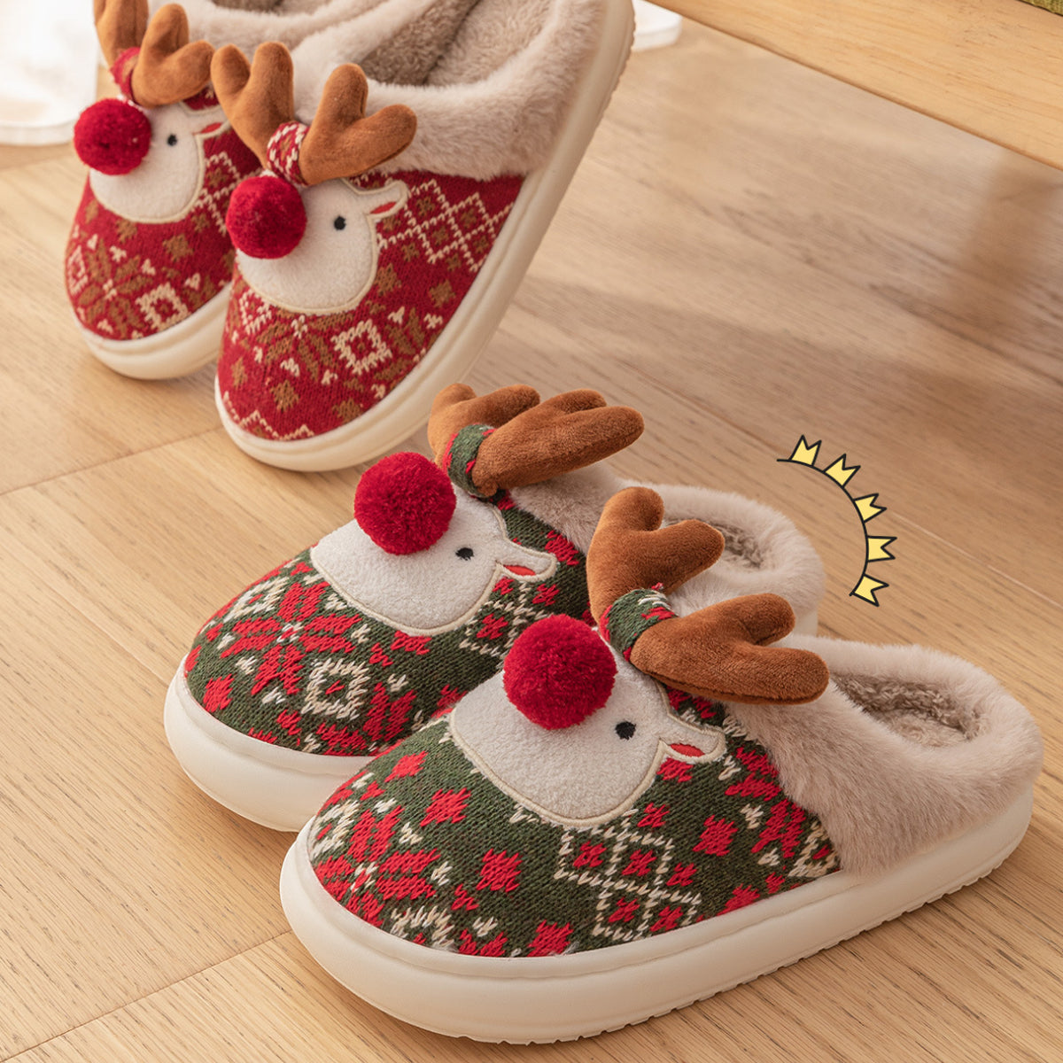 Cute Christmas Elk Cotton Slippers Warm Slippers for Women
