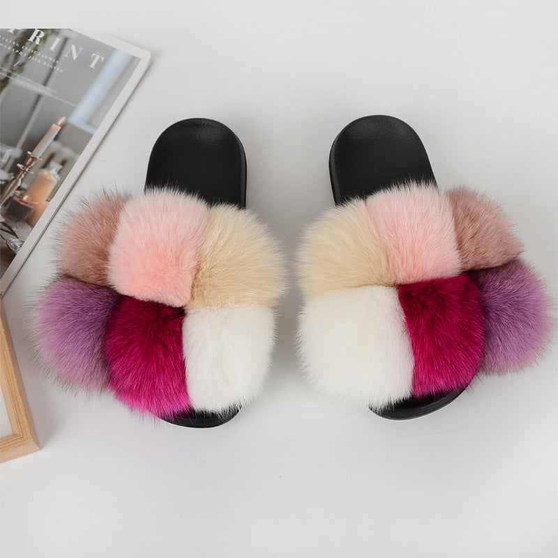 European American Fashion Fox Fur Slippers Women's Fur Slippers