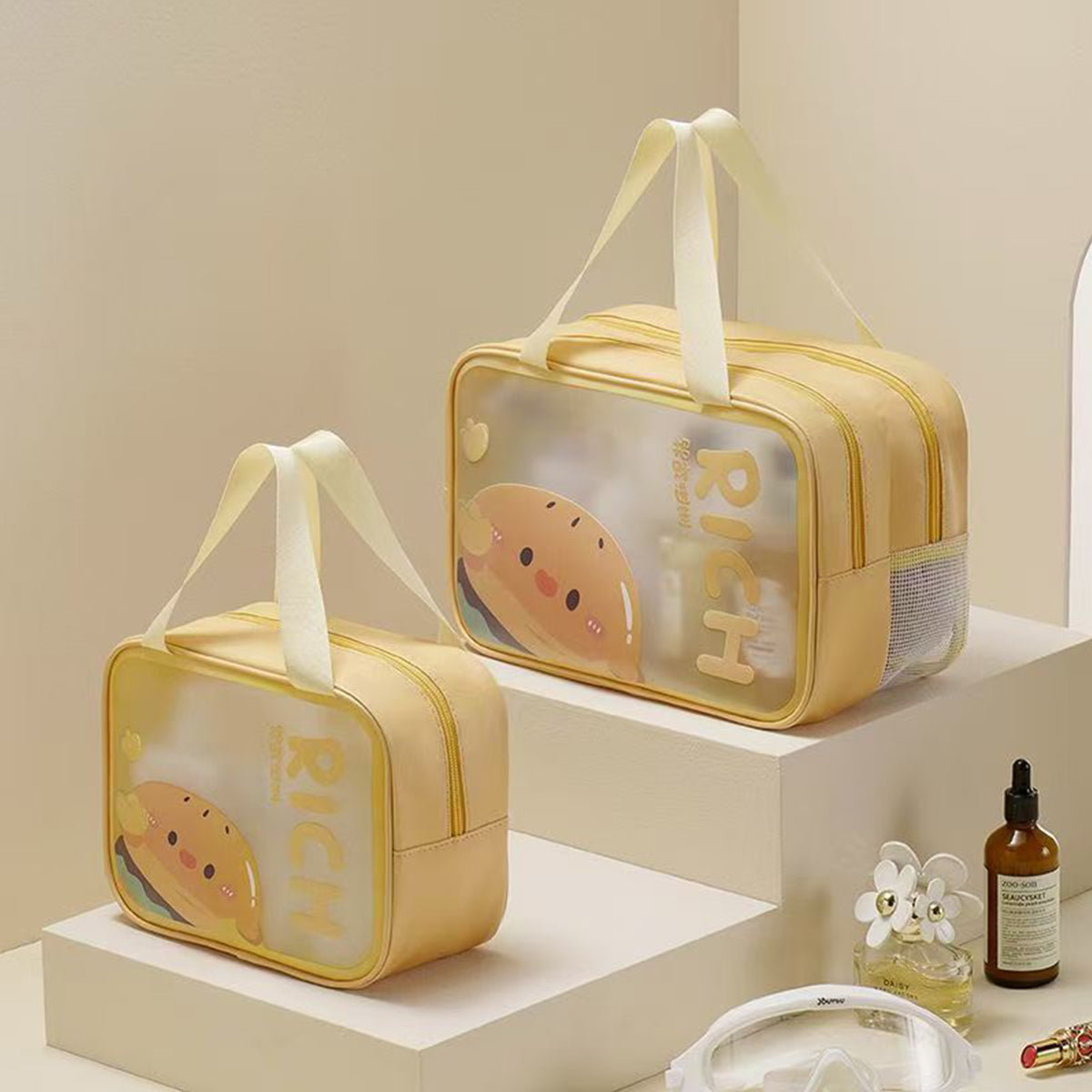 Large Capacity Portable Double-layer Cosmetic Toiletries Storage Bag
