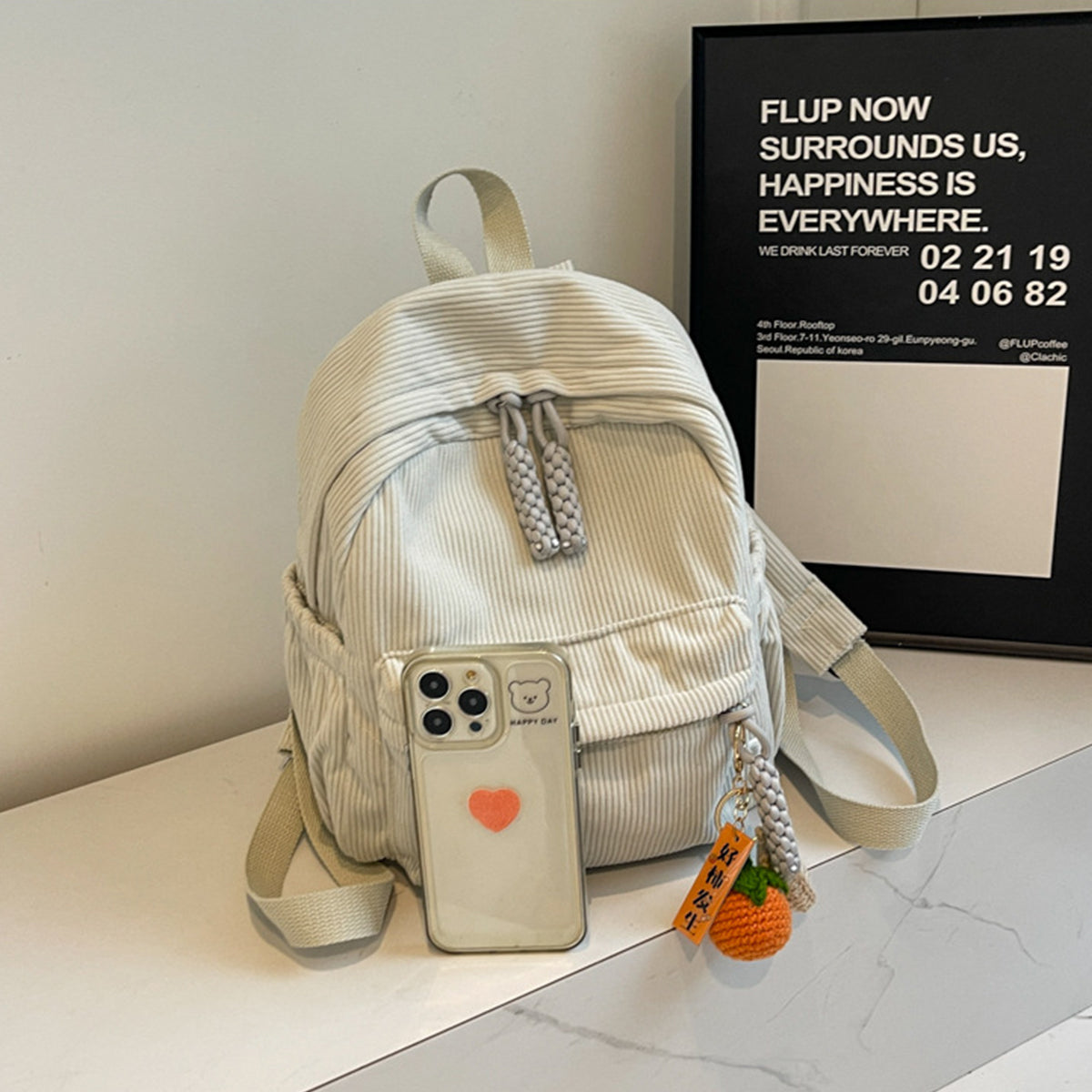 Winter Corduroy Small Backpack Women Casual Backpack