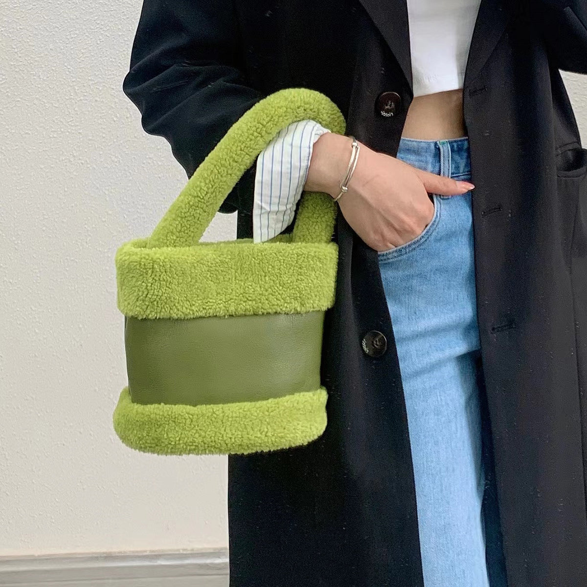 Furry Women Bag Leather Fur Fashionable Plush Bag Handbag