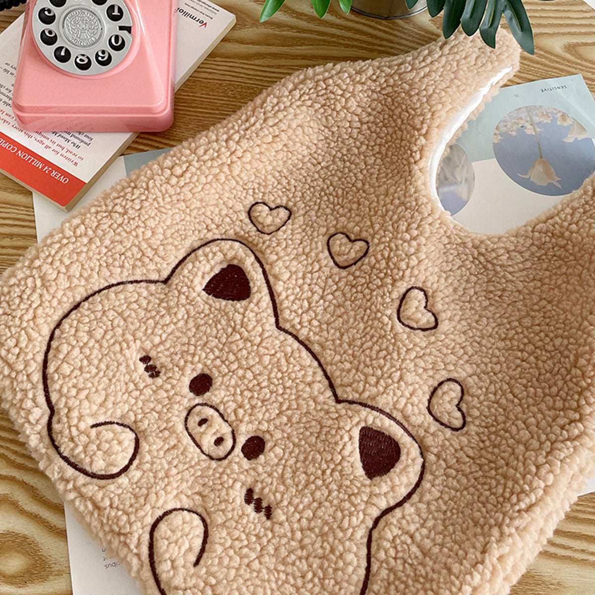 Plush Handbag Embroidered Lamb Wrist Bag