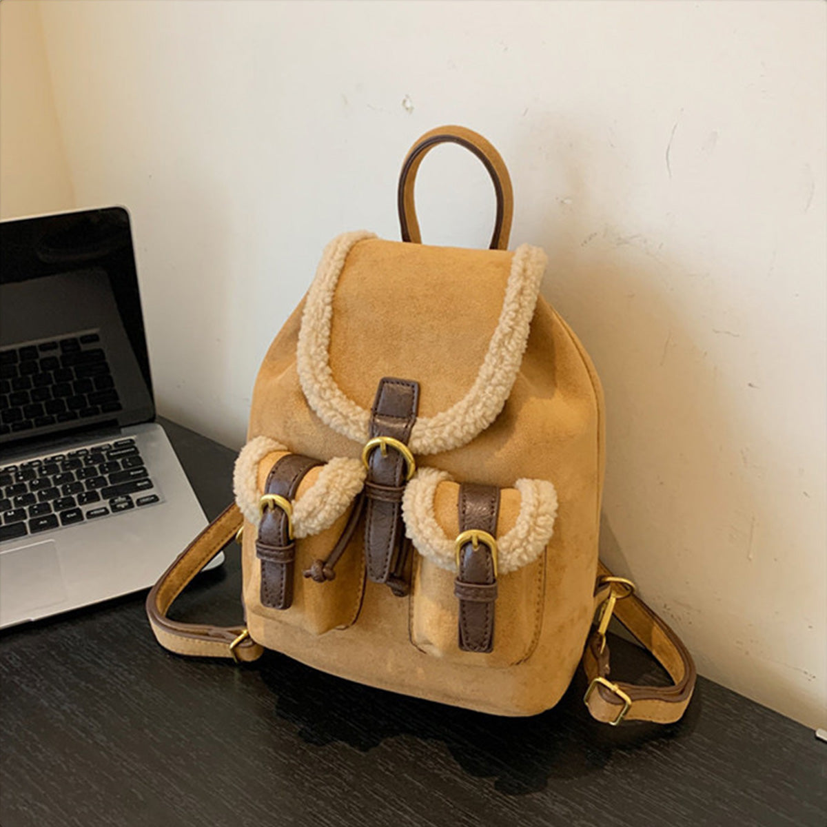 Retro Suede Drawstring Backpack
