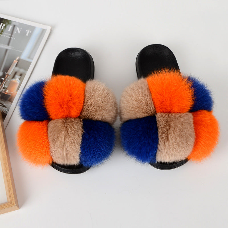 European American Fashion Fox Fur Slippers Women's Fur Slippers