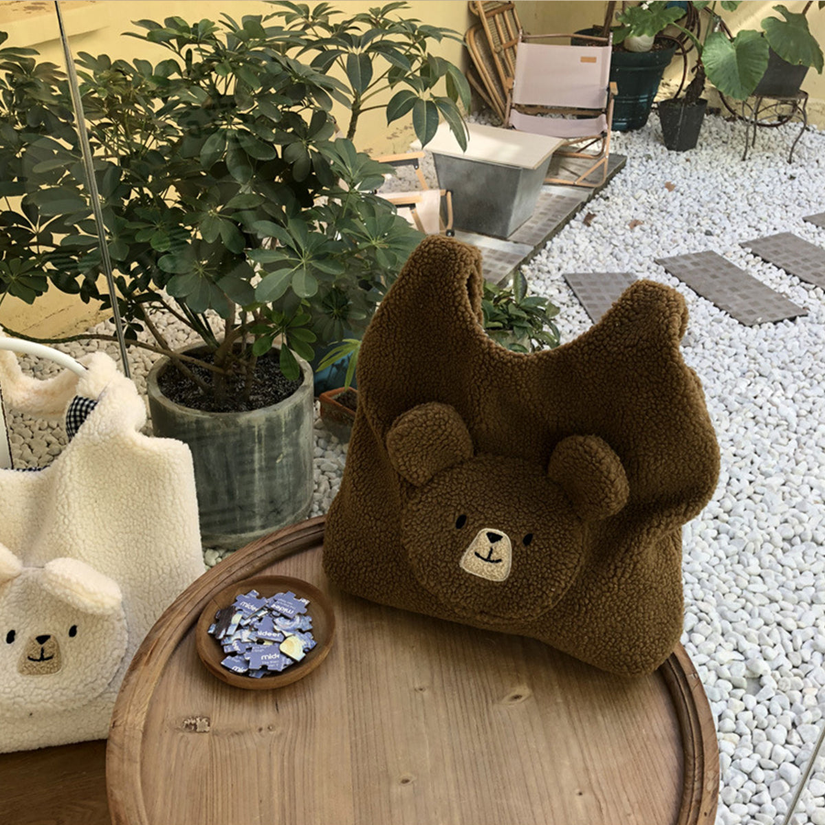 Cute Round-faced Bear Plush Shopping Bag