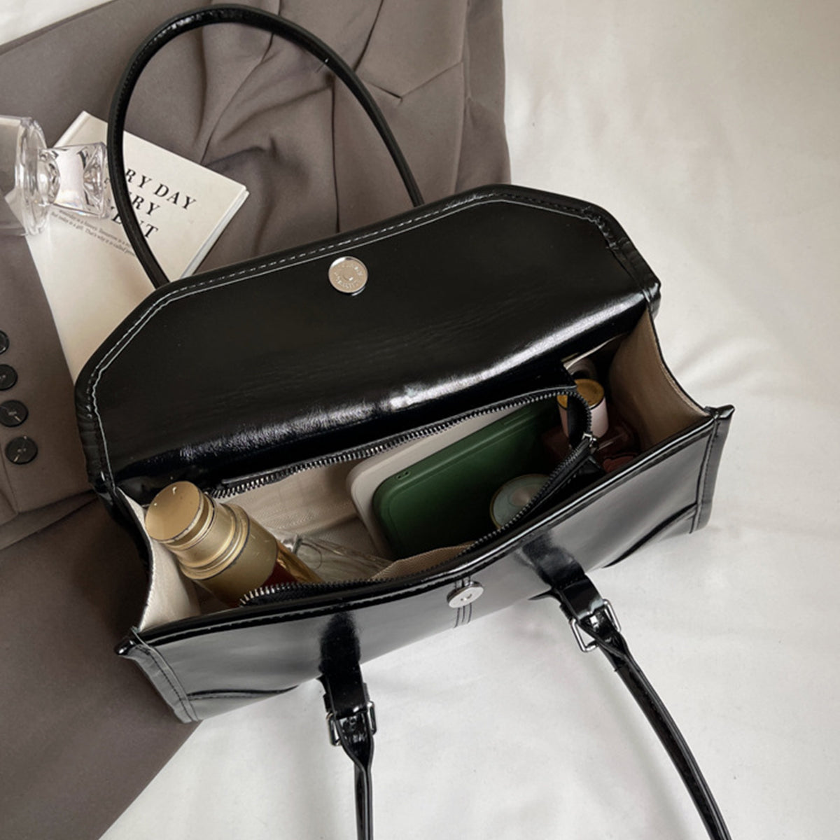 Wax Leather Shoulder Underarm Bag Hand Baguette Bag