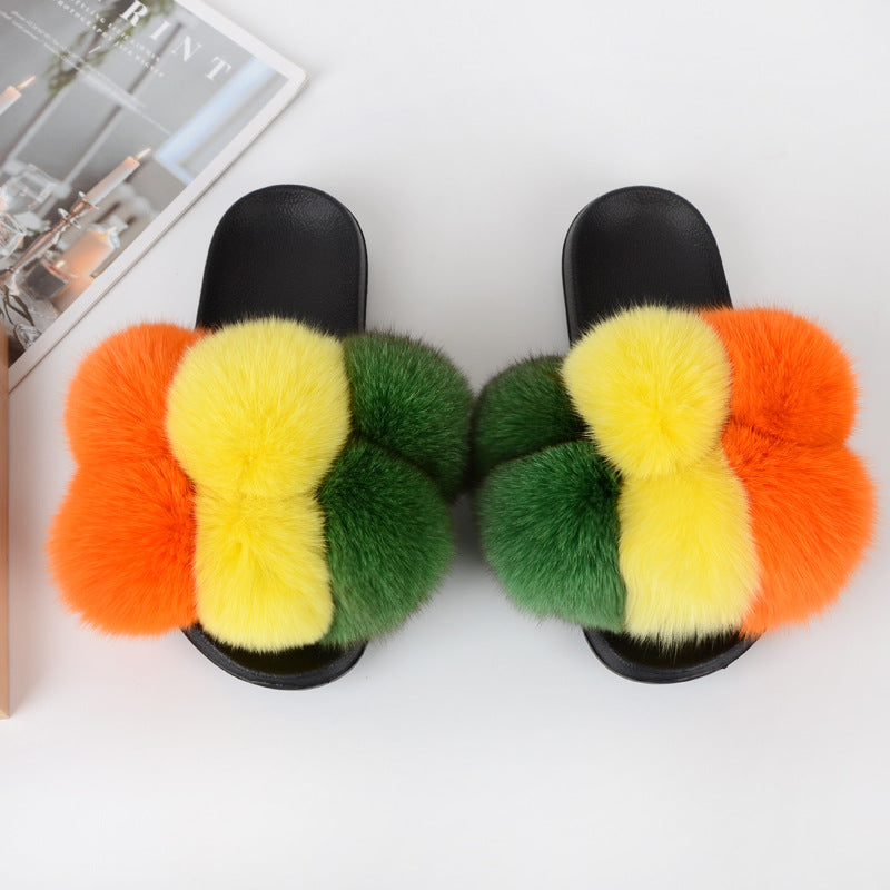 European American Fashion Fox Fur Slippers Women's Fur Slippers