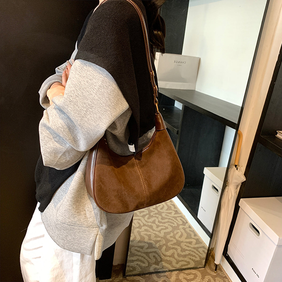 Maillard Retro Frosted One-shoulder Underarm Dumpling Bag